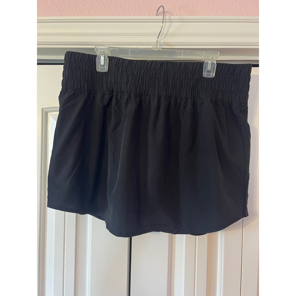 Women Pinspark Black Athletic Smocked Waist Skort w/Pockets Built-in Shorts  2x